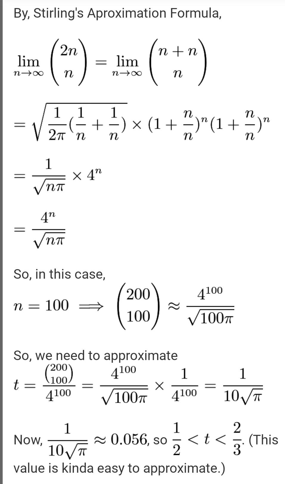 Solution using Stirling approximation